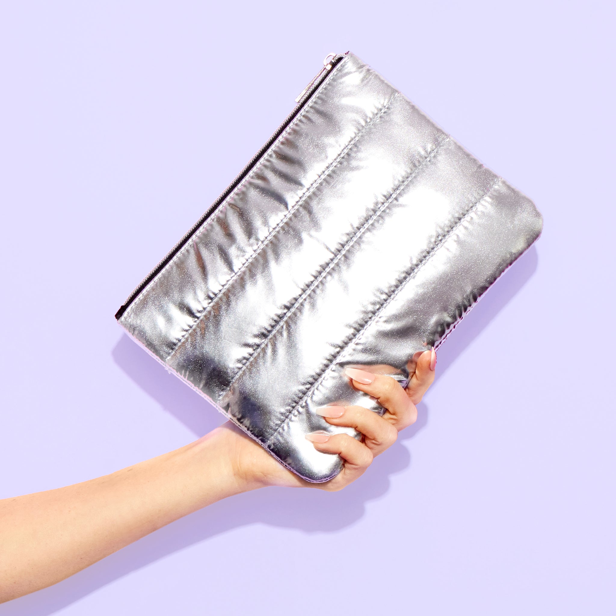 Silver metallic clutch discount bag