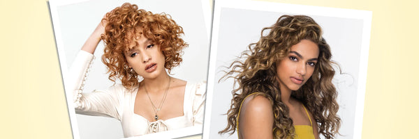 2 models with defined curly hair. 