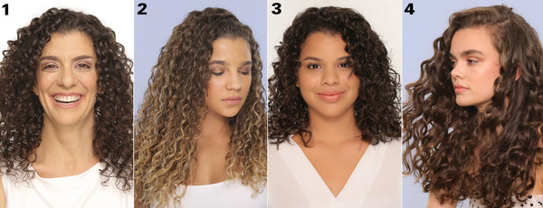 4 models with defined curly hair. 