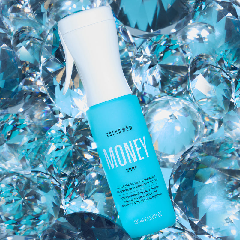 NEW! Money Mist Luxe, light, Leave-in conditioner for glossy, expensive-looking hair on a crystal background