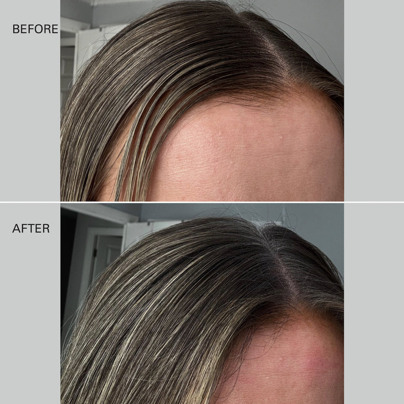 Before and after of a blonde woman's hair using Color Wow's Insta-Wow Advanced Dry Shampoo