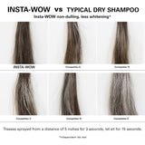 Comparison chart of hair color before and after using Insta-Wow dry shampoo versus competitors.
