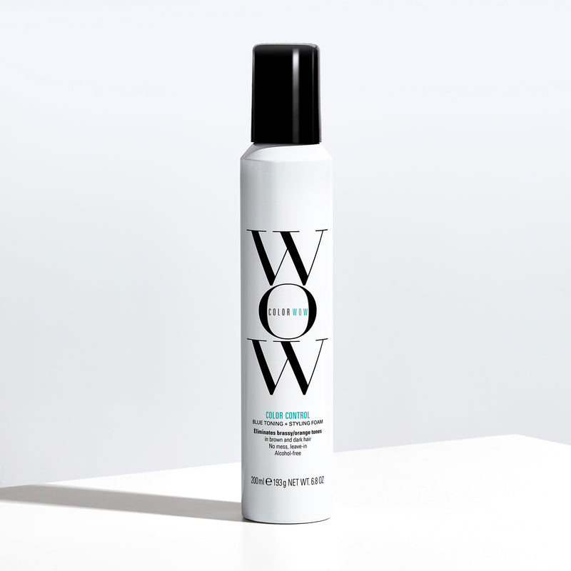 Fix brassy hair at home with Color Wow's Color Control Blue Toning Foam. Perfect for restoring brassy brown hair.